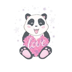 love the panda with the heart on a white background
