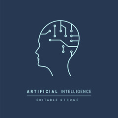 Artificial Intelligence vector icon. Head AI line outline thin flat design light sign for web website, mobile app