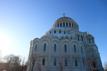 Fototapeta na wymiar Majestic Naval cathedral of Saint Nicholas in Kronstadt, Russia