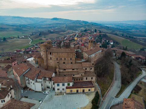 View of the city of Roddi, near Alba town, Piedmont, Italy