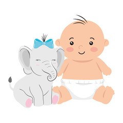 cute little baby boy with cute elephant vector illustration design