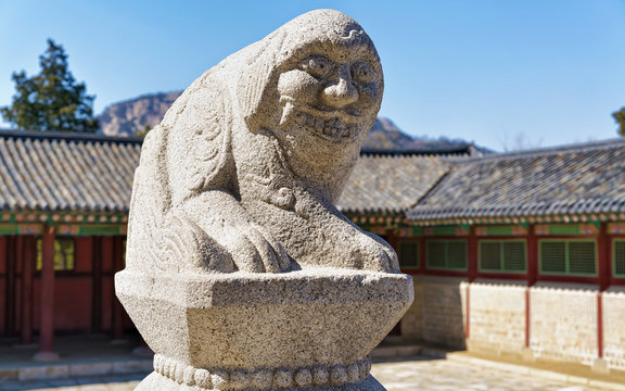 Mythological lion Haechi at Gyeongbokgung Palace in Seoul
