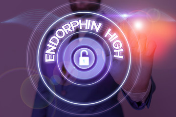 Text sign showing Endorphin High. Business photo showcasing trigger a positive feeling in the body...
