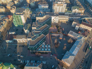 Aerial drone view. Modern buildings on the hem