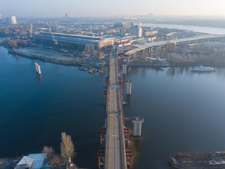Fototapeta na wymiar Aerial drone view. Havana bridge in Kiev.
