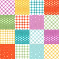 Set of plaid, dots, polka, easter seamless patterns
