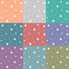 Set of background patterns. Colorful vector stars patterns.