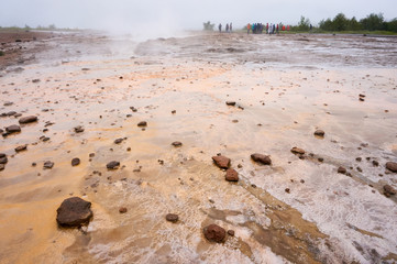 Geysir district in the south of Iceland.The Strokkur Geyser erupting at the Haukadalur geothermal area, part of the golden circle, Iceland, Europe