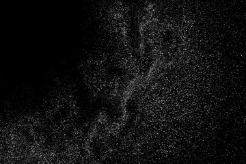 White Grainy Texture Isolated on Black Background. Dust Overlay. Light Coloured Noise Granules. Snow Vector Elements. Digitally Generated Image. Illustration, Eps 10.
