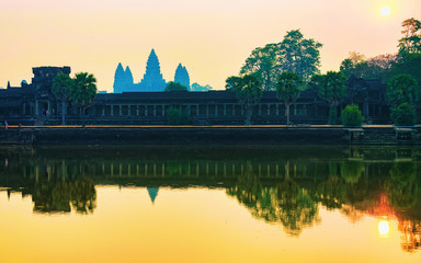 Fototapeta na wymiar Sunset at Angkor Wat temple complex Siem Reap