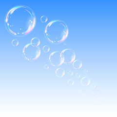 Soap bubbles on blue background. vector illustration. Realistic Soap bubbles background