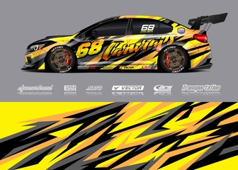 Car decal design vector. Graphic abstract stripe racing background designs for vehicle, race, rally, adventure and car racing livery.