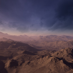 3d generated fantasy landscape of lonely desert mountains