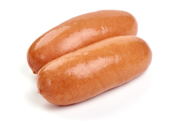 Fresh pork boiled sausages, isolated on white background