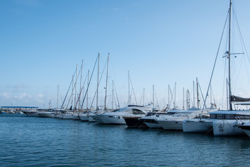 Obraz premium MARBELLA, SPAIN - February 28, 2020 - Boats and yachts moored in the sport port, Marbella, Malaga Province, Andalucia