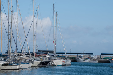 Fototapeta premium MARBELLA, SPAIN - February 28, 2020 - Boats and yachts moored in the sport port, Marbella, Malaga Province, Andalucia