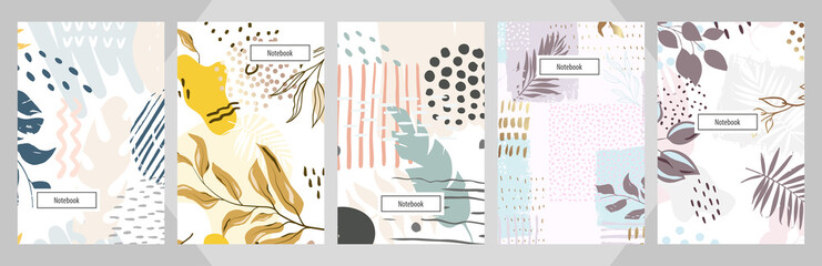 Modern abstract floral art vector notebook background.