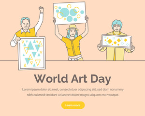 World art day vector banner design concept. Creative and artistic holiday celebration landing page.