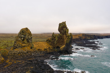 Scenic Londrandar rock formations at Icelandic coast