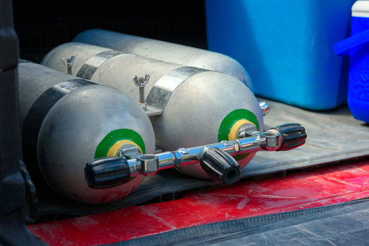 Diving equipment on the sea. Overall plan.