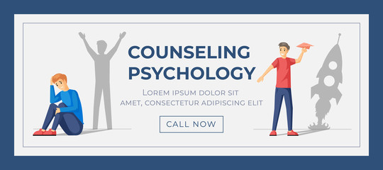 Counseling psychology web banner template. Vector concept of depression treatment and personal growth.