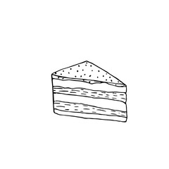 Hand drawn vector illustration. A piece of cake . In the style of Doodle, simple form, sketch. Cute drawings for decor, cafe menu.