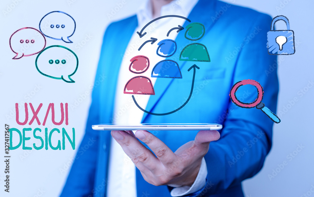 Poster writing note showing ux or ui design. business concept for two different elements of a single consum