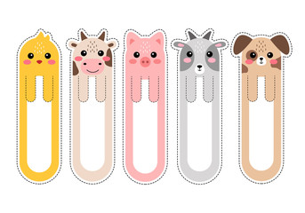 Cartoon kawaii bookmarks with animals vector illustration