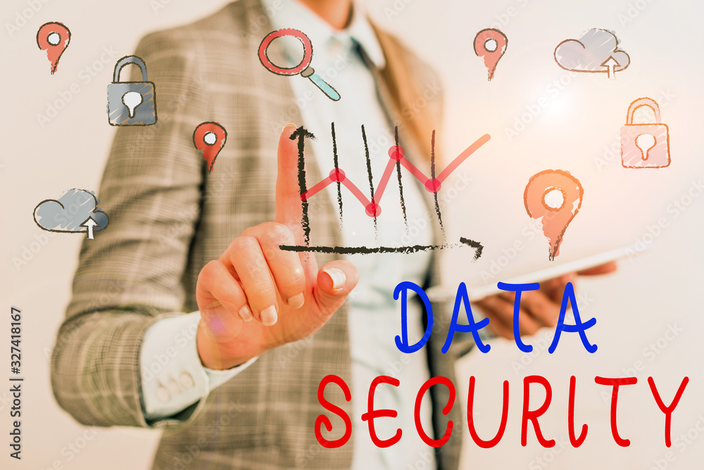 Aufkleber writing note showing data security. business concept for the process of protecting data from unautho