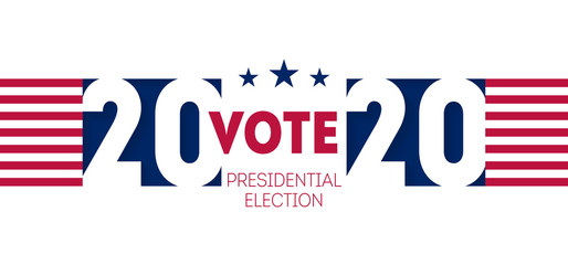 Banner for the United States presidential election in 2020. Election poster inviting to vote. Horizontal flyer with elements of the USA flag.