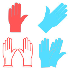 Set of Medical gloves vector icon. Protective rubber gloves icon for infographic, website or app. Latex hand protection sign. Housework cleaning equipment symbol. 