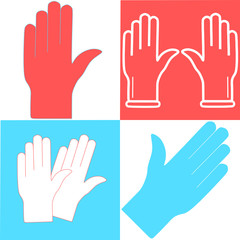 Set of Medical gloves vector icon. Protective rubber gloves icon for infographic, website or app. Latex hand protection sign. Housework cleaning equipment symbol. 