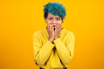 young african american girl or woman isolated on color background