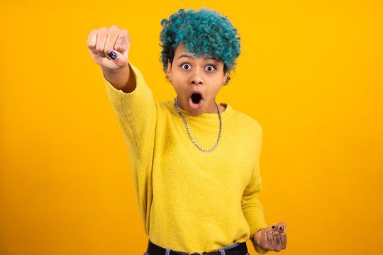 young woman or girl isolated on color background