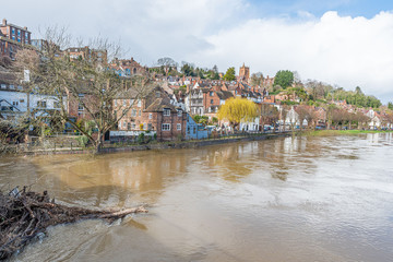 Flooding along the River Severn at Bridgnorth, Shropshire, UK .  March 2020.