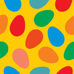 Vector seamless pattern with colorful Easter eggs isolated.  Greeting design. Flat design. Congratulations on the Easter holiday. Yellow background.