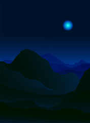 Night landscape with mountains. Vector illustration