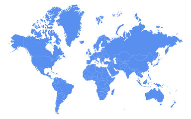 Fototapeta na wymiar High detail blue world map with country borders. Outline vector illustration.