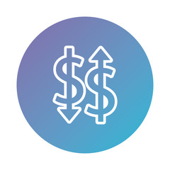 money dollar symbols with arrows up and down degraded style