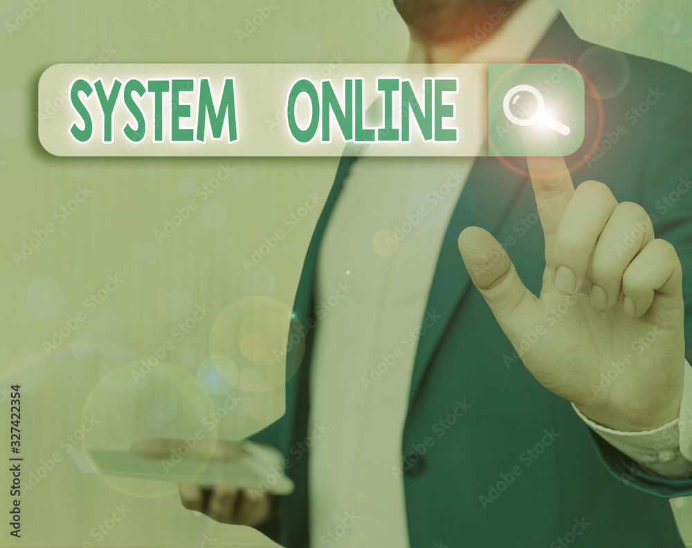 Poster conceptual hand writing showing system online. concept meaning when a device can readily communicate