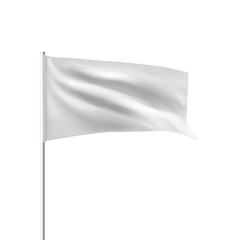 White flag waving in the wind. Realistic 3D horizontal vector flag template for advertising and design.