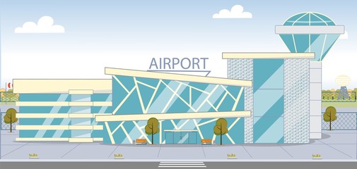 Modern Airport Building Exterior with Glass Walls