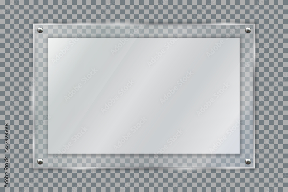 Poster blank poster in 3d realistic glass frame hanging on wall isolated on transparent background. empty p