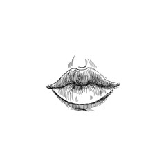 Vector hand drawn lips symbol, logo element template