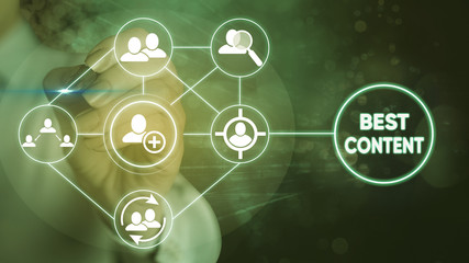 Word writing text Best Content. Business photo showcasing Information and experiences that are directed to the audience