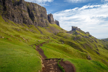 The Quiraing – Destination with easy and advanced mountain hikes with beautiful scenic views on the Isle of Skye, Portree, Scotland, UK