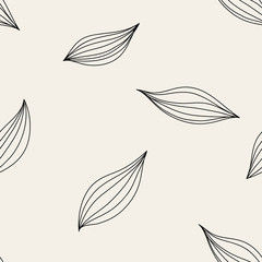 Black and white leaves seamless pattern, organic vector texture. Eco illustration