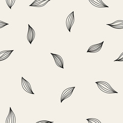 Black and white leaves seamless pattern, organic vector texture. Eco illustration