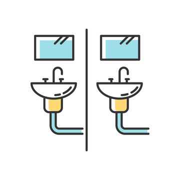 Communal Bathroom RGB Color Icon. Bathing Arrangement. Common Washbasins. Shared Bath. Dormitory Conditions. Living Accommodations. Isolated Vector Illustration