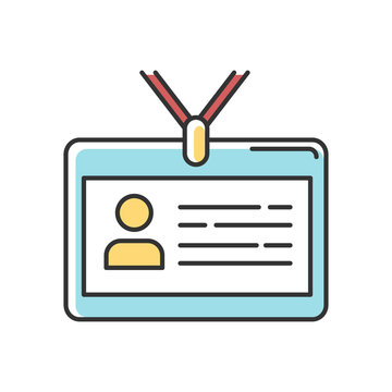 recommend clip art: Identity pass card RGB color icon. Badge with credentials. ID document. Security, safety measure. Authorization, authentification. Employee access card. Isolated vector illustration